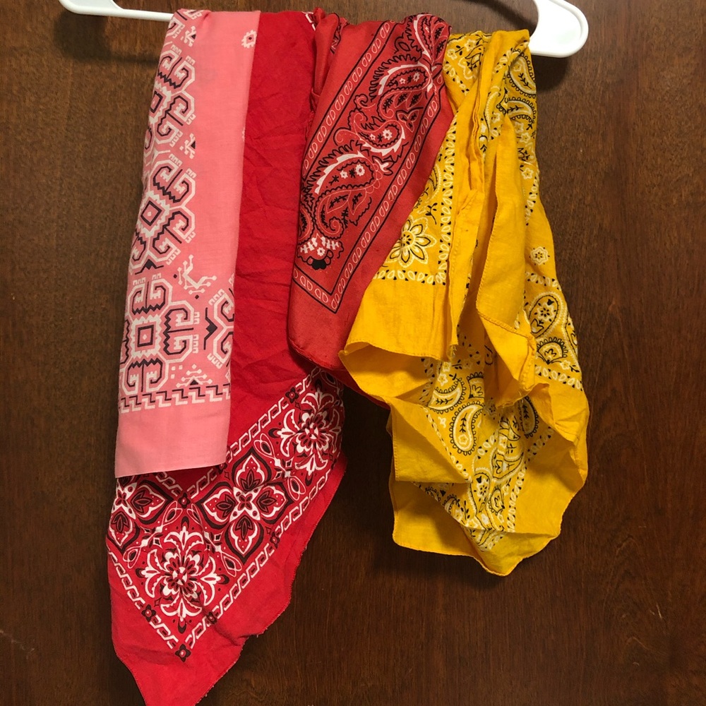 Assorted colored bandanas red yellow pink